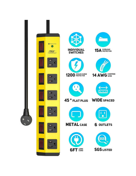 Regleta de Metal CRST 6 Salidas 15A 1200J con Interruptores