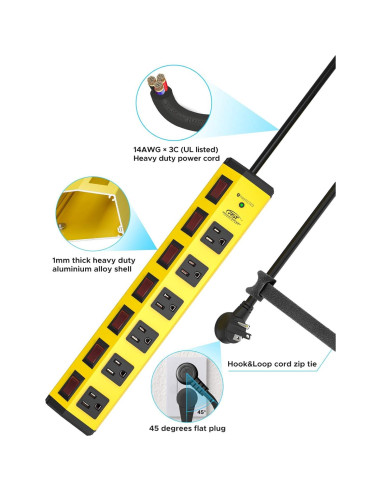 Regleta de Metal CRST 6 Salidas 15A 1200J con Interruptores