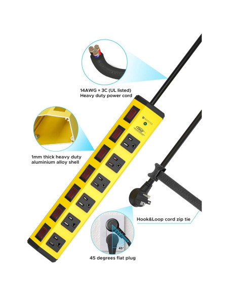 Regleta de Metal CRST 6 Salidas 15A 1200J con Interruptores