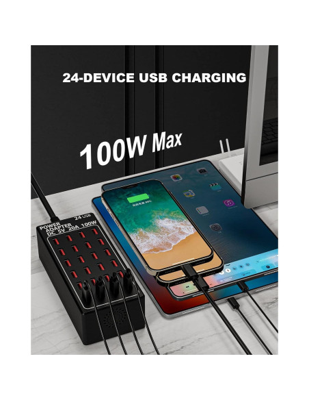 Estación de Carga USB 24 Puertos RUANSZZ 100W Cargador Rápido