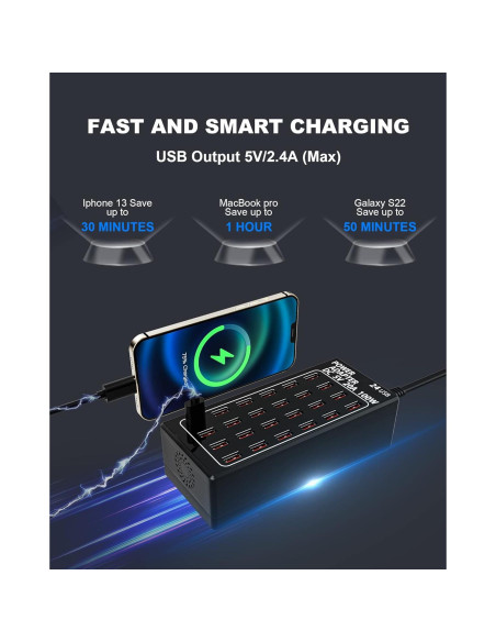Estación de Carga USB 24 Puertos RUANSZZ 100W Cargador Rápido