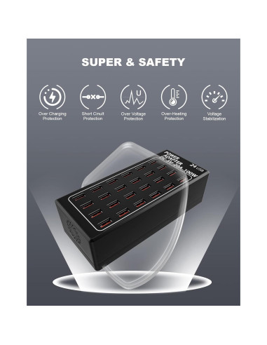 Estación de Carga USB 24 Puertos RUANSZZ 100W Cargador Rápido