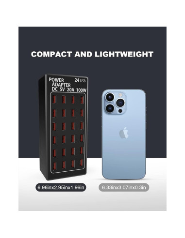 Estación de Carga USB 24 Puertos RUANSZZ 100W Cargador Rápido