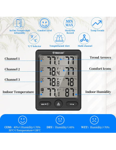 Termómetro Digital Inalámbrico Geevon con 3 Sensores - Interior/Exterior 2