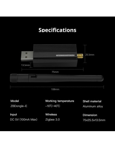 Adaptador USB Zigbee 3.0 Smilewolf ZBDongle-E Inalámbrico