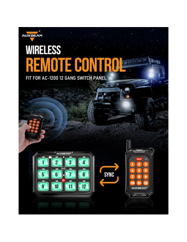 Control Remoto Inalámbrico Auxbeam 12 Canales para Panel AC-1200