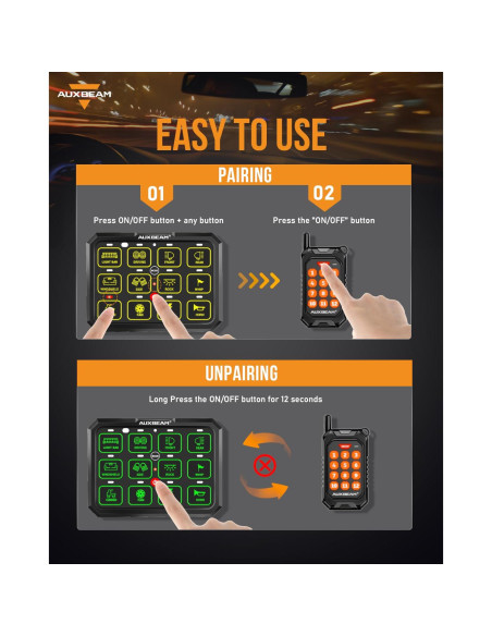 Control Remoto Inalámbrico Auxbeam 12 Canales para Panel AC-1200