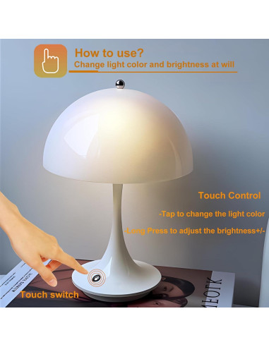 Lámpara de Mesa Inalámbrica DIVEKID 23cm Táctil 3 Colores