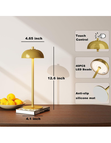 Lámpara de Mesa Inalámbrica JONEMO Oro Cepillado 5000mAh