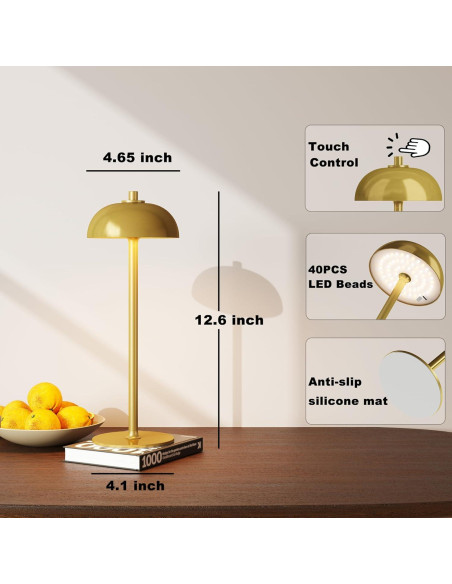 Lámpara de Mesa Inalámbrica JONEMO Oro Cepillado 5000mAh