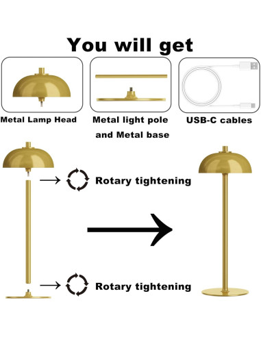 Lámpara de Mesa Inalámbrica JONEMO Oro Cepillado 5000mAh