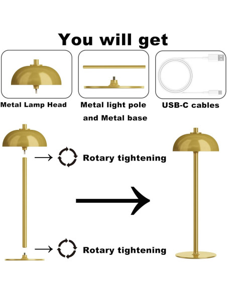 Lámpara de Mesa Inalámbrica JONEMO Oro Cepillado 5000mAh