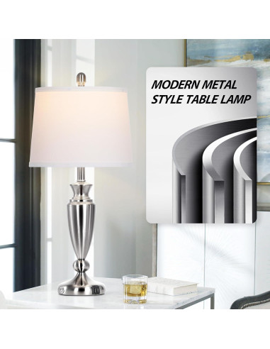 Juego de 2 Lámparas de Mesa Rinweey Plata con USB y Táctil