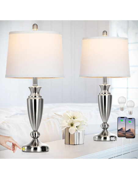 Juego de 2 Lámparas de Mesa Rinweey Plata con USB y Táctil