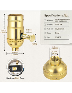 Portalámparas Regulable DiCUNO E26 Vintage Dorado 150W 2