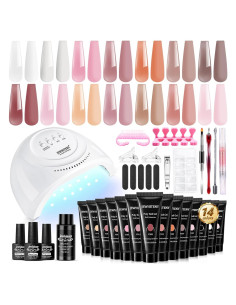 Kit de Uñas de Gel Polimérico JEWHITENY 14 Colores con Lámpara UV