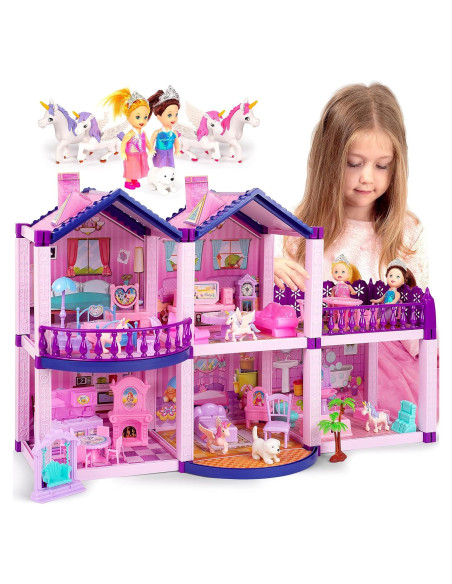 Casa de Muñecas TOMLEON con 2 Princesas y Muebles Casa de Muñecas TOMLEON con 2 Princesas y Muebles