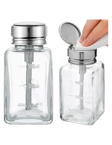 2 Botellas Dispensadoras de Vidrio 180 ml HEHIPLE con Tapa Metálica