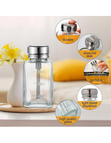 2 Botellas Dispensadoras de Vidrio 180 ml HEHIPLE con Tapa Metálica