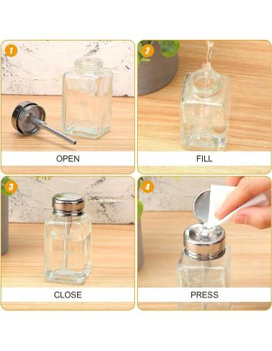 2 Botellas Dispensadoras de Vidrio 180 ml HEHIPLE con Tapa Metálica