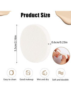 50 Esponjas Redondas Blancas Sliverdew para Maquillaje 55mm 2