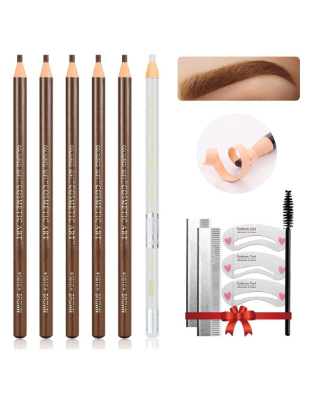 Kit de Lápices de Cejas Impermeables LSxia - 5 Marrón Claro + 1 Blanco