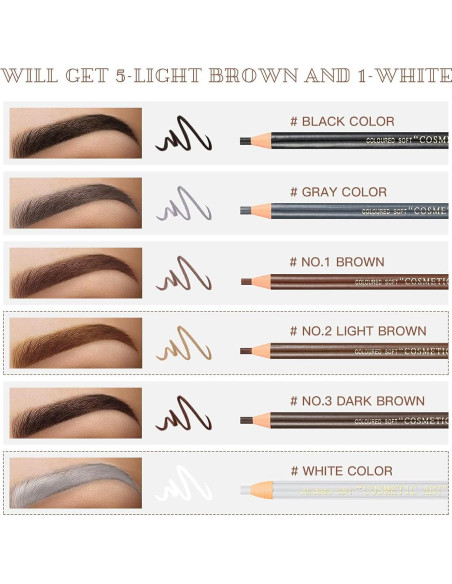 Kit de Lápices de Cejas Impermeables LSxia - 5 Marrón Claro + 1 Blanco