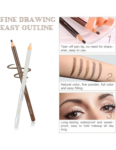 Kit de Lápices de Cejas Impermeables LSxia - 5 Marrón Claro + 1 Blanco