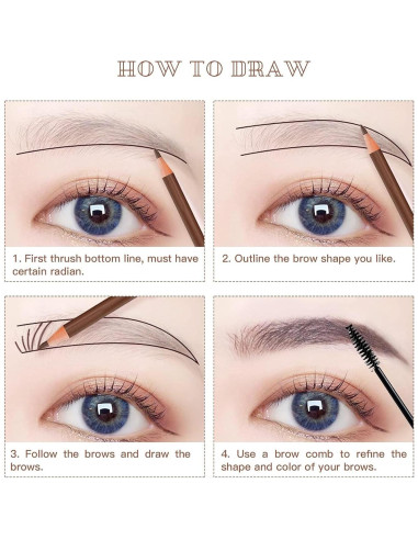 Kit de Lápices de Cejas Impermeables LSxia - 5 Marrón Claro + 1 Blanco