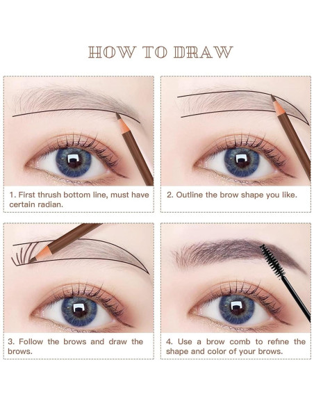 Kit de Lápices de Cejas Impermeables LSxia - 5 Marrón Claro + 1 Blanco