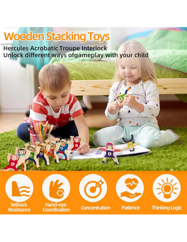 Juguete de Apilamiento de Madera HELLO PAPAYA 16 Piezas