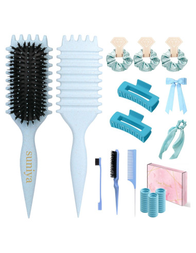 Set de Accesorios para Cabello Suniya - Cepillos y Pinzas Azul
