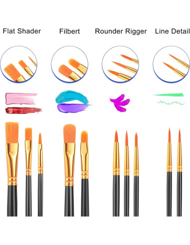 Conjunto de Pinceles Acrílicos ESRICH 80 Pcs Nylon Negro