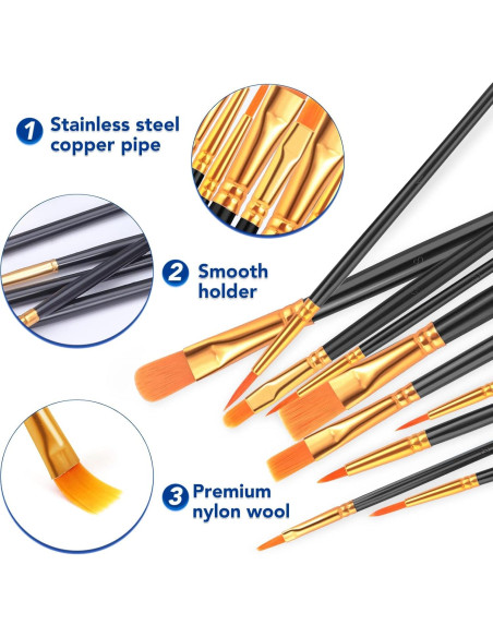 Conjunto de Pinceles Acrílicos ESRICH 80 Pcs Nylon Negro