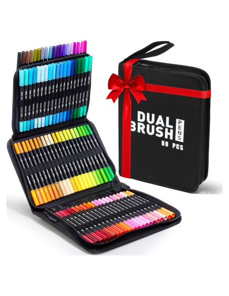 Set de 80 Marcadores Doble Punta Fina y Pincel ALEMHOP