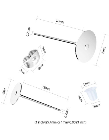 Pines de Aretes de Acero Inoxidable VERACT 500 Piezas 4mm 6mm