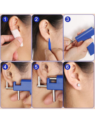 Kit de Perforación de Orejas Hicarer con Aretes de Acero Inoxidable