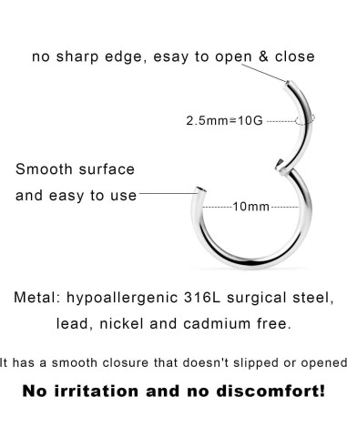 Anillos Septum Articulados Clicker Yaalozei Acero Quirúrgico 10G