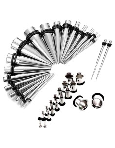Kit de Estiramiento de Oídos Acero Quirúrgico 16G-00G 38Pcs