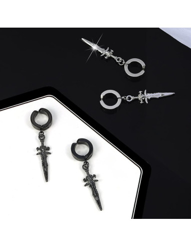 Pendientes de Aro Colgantes Espada Punk Acero Inoxidable Hipoalergénico