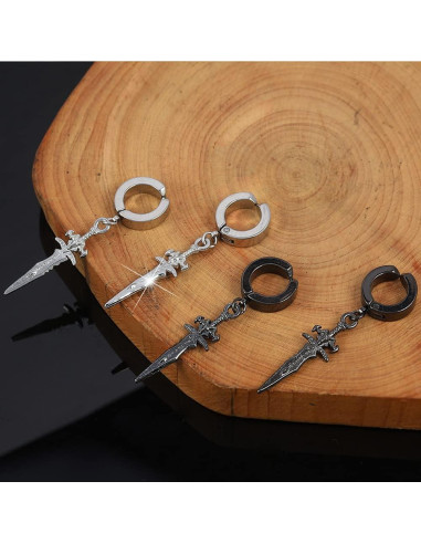 Pendientes de Aro Colgantes Espada Punk Acero Inoxidable Hipoalergénico