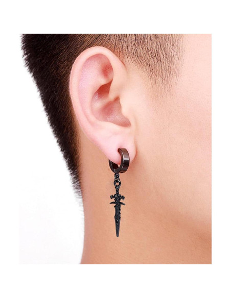 Pendientes de Aro Colgantes Espada Punk Acero Inoxidable Hipoalergénico