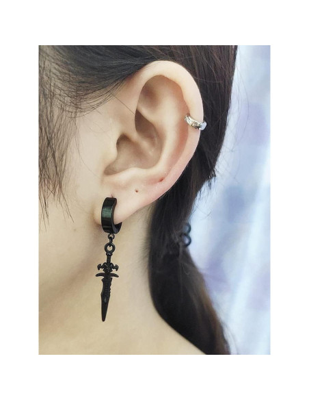 Pendientes de Aro Colgantes Espada Punk Acero Inoxidable Hipoalergénico
