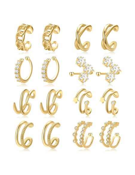 Conjunto 16 Pendientes Falsos Clip Oro 17KM Mujeres