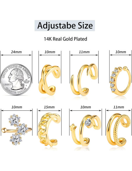 Conjunto 16 Pendientes Falsos Clip Oro 17KM Mujeres