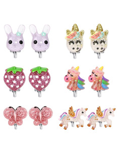 Pendientes de Clip para Niñas Huitong - 6 Pares Brillantes