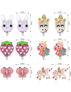 Pendientes de Clip para Niñas Huitong - 6 Pares Brillantes 2