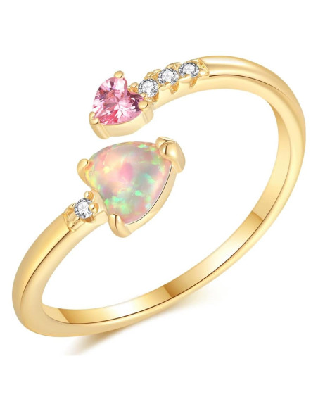 Anillo Ajustable de Ópalo Rosa 14K para Mujeres y Chicas