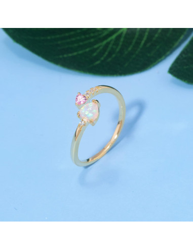 Anillo Ajustable de Ópalo Rosa 14K para Mujeres y Chicas