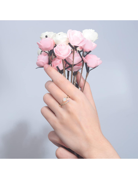 Anillo Ajustable de Ópalo Rosa 14K para Mujeres y Chicas